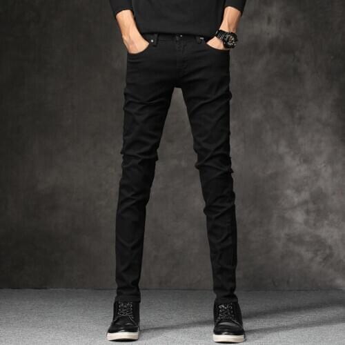 Korean Style Fashion Men Jeans Stretch Black Color Casual Pencil Pants Elastic Tight Trousers Streetwear Narrow Skinny Jeans Men