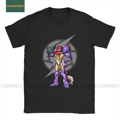 Super Metroid Ending T-Shirt Men Samus Wars Aran Prime Snes Ridley Zebes Game Vintage 100% Cotton Tees Short Sleeve T Shirt