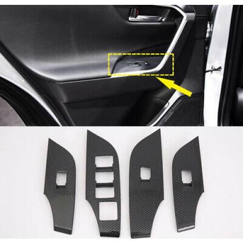 Carbon Fiber Look Inner Door Cover Armrest Trim 4pcs For Toyota RAV4 2019 - 2020