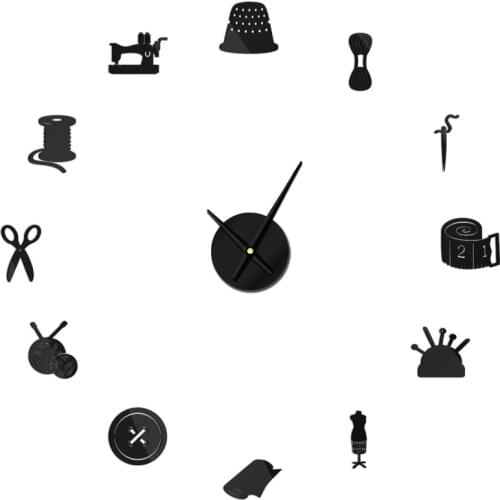 Sewing Machine Wall Clock Tailor Modern Design Home 3d DIY Acrylic Watch Machine Quartz Needle Silent Sweep Self Adhesive Decor