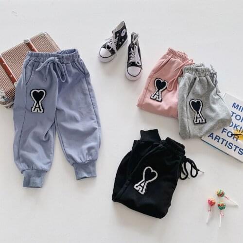 2021 Spring New Style Childrens Knitted Cotton Terry Trousers Baby Boys and Girls Comfortable Sports Pants Toddler Trousers