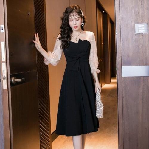 New arrival comfortable long a-line dress temperamental high quality perspective sleeves backless cute sexy patchwork dress