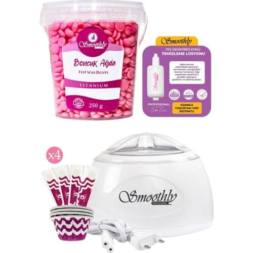 Peelable Bead Wax 250gr + Wax Warmer Machine + Spatula Set + Hygienic Massage & Cleaning Oil