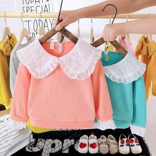 Girls Clothes 2020 Autumn Sweatshirts Kids Children Baby Infants Princess Lapel Collar Pullover Basic Tops Outfits S11048