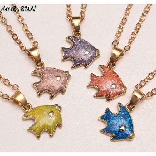 MHS.SUN Cute Design Colorful Fish Alloy Pendant Necklace Fashion Girls/Kids/Child Charming Chain Necklace Jewelry New