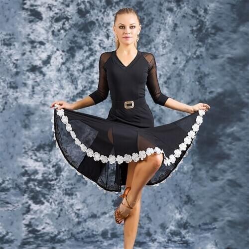 Latin See Through Dress For Women Mesh Salsa Dresses Latina Training Costume Dance Practice Clothes Ballroom Dance Wear JL1094