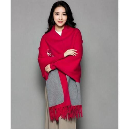 Winter thick cashmere poncho flower long tassel pashmina with sleeve for women high quality