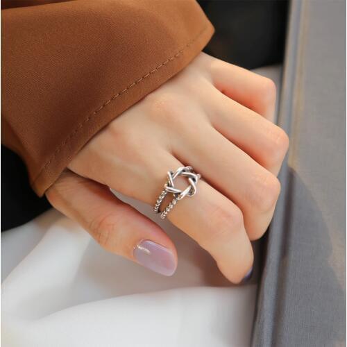 RETRO Authentic S925 Sterling Silver Fine Jewelry Open Hollow David of Star Twisted Roped Braid adjustable open rings J308