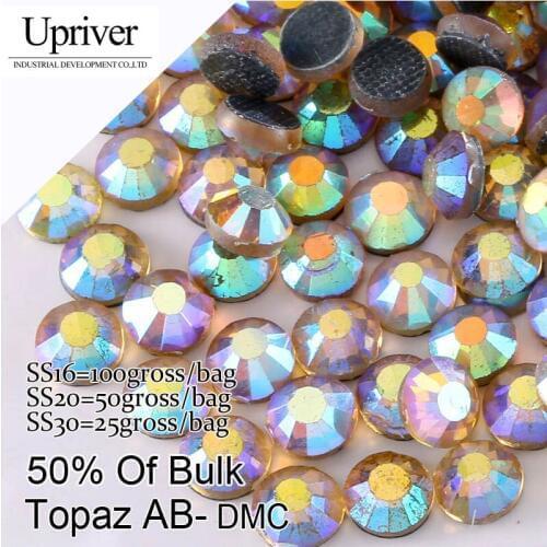 Bulk Packing Shiny Stones Flatback Best Quality SS10 SS16 SS20 SS30 Lt.col.topaz AB Hotfix Rhinestones