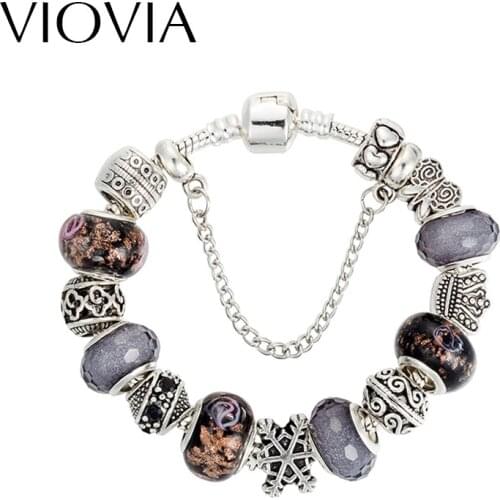 VIOVIA European Style Office Lady Crystal Beads Charm Bracelet for Women Fit Pan Original European style Bracelet B15063