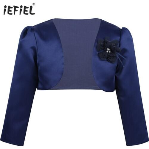 IEFiEL Kids Girls Long Sleeve Wedding Party Bolero Jacket Shrug Girls Clothes Elegant Short Open Cardigan Sweater Dress Cover Up