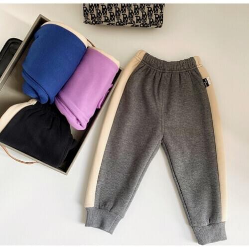 Winter Boys Trousers New Arrival Kids Casual Warm Sport Pants Fashion Color Matching Velvet Thick Pants For Boy 2-7 Y Baby Pants