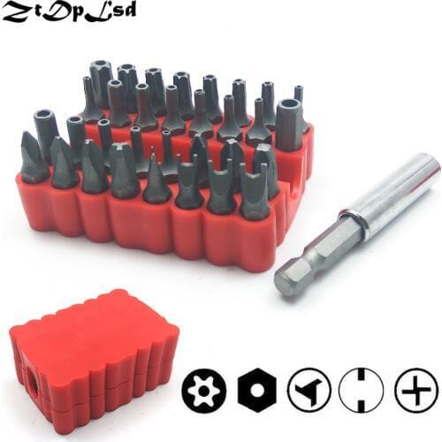 ZtDpLsd 33 PCS Security Electric Bit Set 60mm Torq Torx Hex Star Spanner Tri Wing Screwdriver 1/4" 6.35mm Magnetic Holder