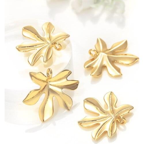 6PCS 20x22MM Hole 2MM 24K Gold Color Plated Brass Tree Leaf Leaves Charms Pendants High Quality Diy Jewelry Accessories