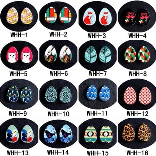 20PCS 13x18mm Tear Drop Shape image Painted Wood Laser Cut Cabochon to DIY Rings Earrings, Brooch, Necklace pendant(WHH-1-16)