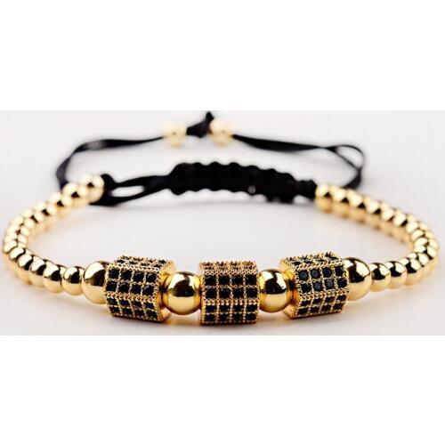 2019 Luxury CZ Black Zircon Geometric&4MM Copper Beads Braided Bracelet Men Bracelets&Bangles For Women Jewelry Bileklik AB1232