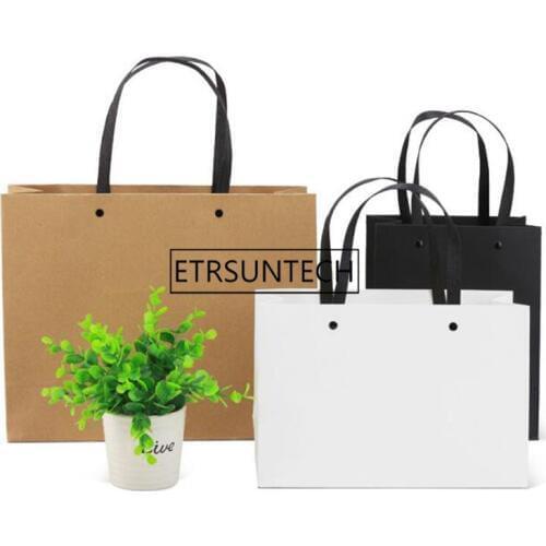 25*9*17cm Kraft Paper Bag With Black Handle Stand Up Shopping Bags Gift Clothes Packing Bag 200pcs/lot