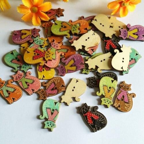 50pcs/lot mixed cute wooden buttons painted design pattern decoration clothing accessories sewing scrapbook
