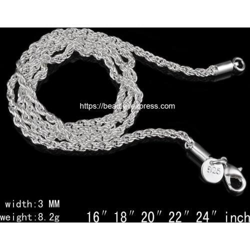 Free Shipping 3.0mm Silver Plated Lobster Clasp Rope Chain 16 18 20 22 24 inch Pick Size For handmade Jewelry DIY