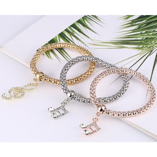 Bohopan 3PCS Unique Design Bracelets Bangles Set Elastic Three-layer Bracelets Musical Note with Rhinestone Bracelets in Jewelry