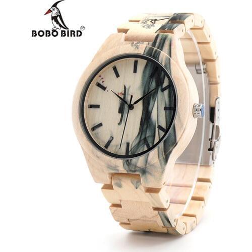 Watch Men BOBO BIRD Wooden watches Vintage Painting Male Wristwatch Wooden Strap relogio masculino B-O17