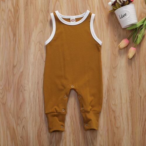 Emmababy Newborn Baby Boy Girl Clothes Summer Solid Color Sleeveless Romper Jumpsuit One-Piece Outfit Cotton Sunsuit Playsuit