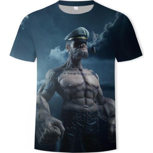 Factory direct mens T-shirt Popeye series 3D printed T shirt mens novelty fashion t-shirt hip-hop streetwear casual summer top