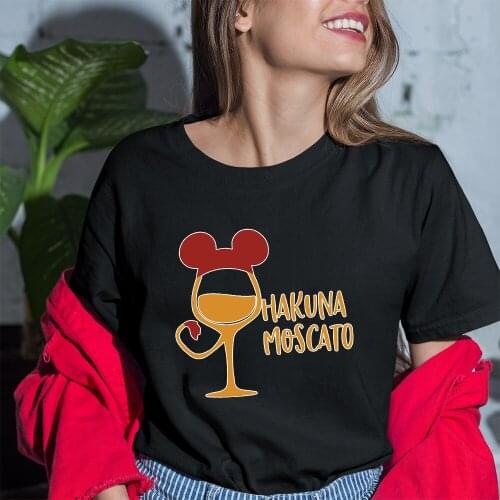 New T-Shirt Female Lion King Printing Disney Wine Glass Princess Series Black Tees Short Sleeve Comfortable Dropship Kawaii Top