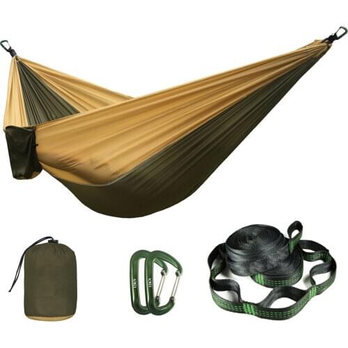 210T Nylon Parachute Hammock Light Weight Outdoor Camping Portable Single Hammock with hammock Tree strap and Aluminum carabiner