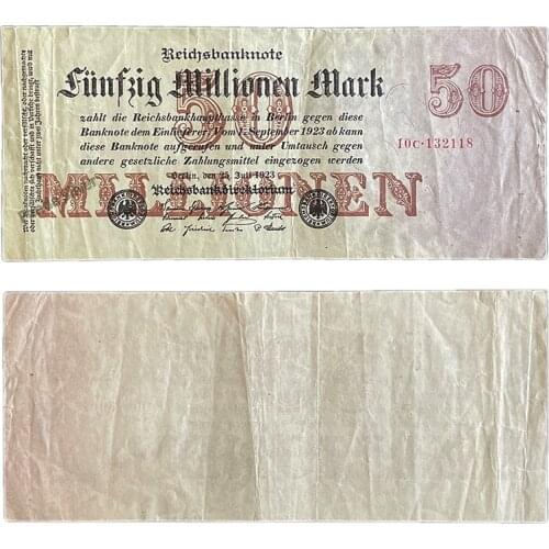 Germany 1923 P-98, 50 million (50000000) Marks, VF Used Condition, ( Single Side Print ) Rare Note