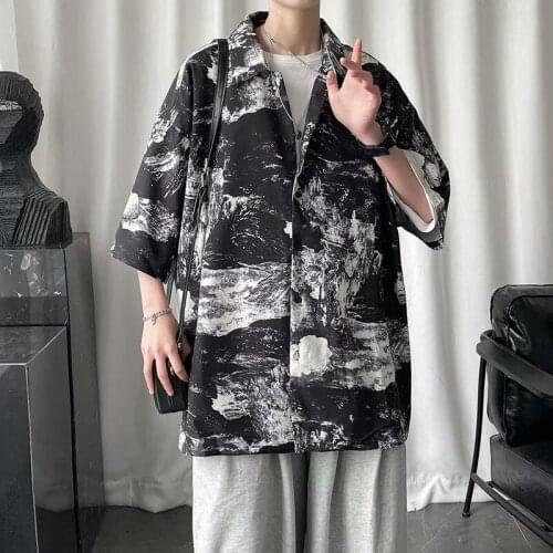 Hip-hop Tie-dye Short Sleeve Shirts Loose Summer Tops Trend Clothes Casual Streetwear Thinbreathable All-match Coat Plus Size