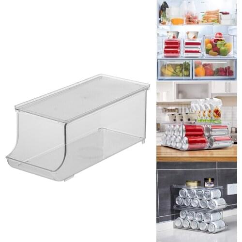 HOT Fridge Bin BPA-Free Plastic Beverage Can Organizer With Lid, Refrigerator Organizer, Clear, Food Pantry Storage Rack