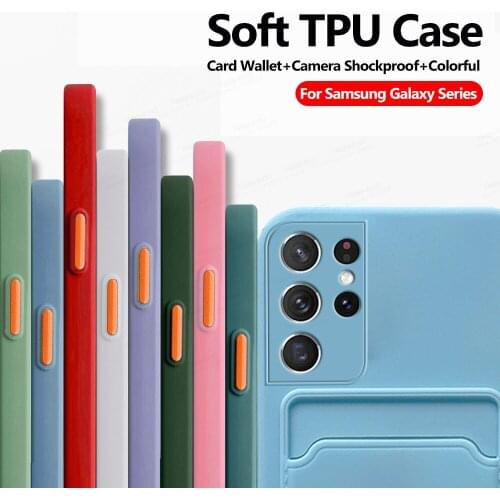 Colorful Soft TPU Case For Samsung Galaxy S21 Ultra 5G S 21 Plus Note 20 S20 S21Ultra Camera Protection Card Wallet Cover Fundas