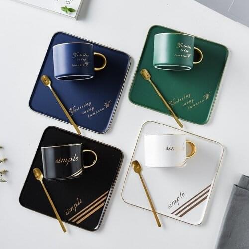 Creative gold ceramic coffee cup and saucer home breakfast cup hotel coffee shop mug ins European coffee cup turkish coffee set