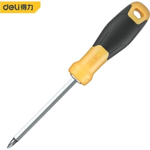 Deli Dual-use 2-in-1 Magnetic Screwdriver Removable Hand Tool Chrome Vanadium Steel Repair Tool Handle Flathead Screw Driver