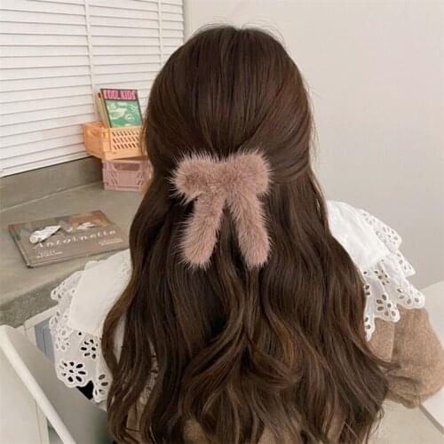 Mink2021 New Hair Bow Hairpin Candy Color 100% Mink Fur Hairpin Womens Fashion Hair Accessories Headdress