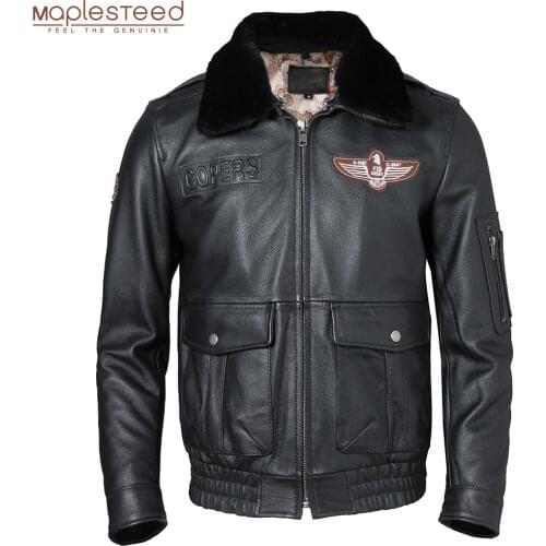 Men Leather Jacket Quilted 100% Cowhide & Natural Fur Collar Pilot Jackets Flight Coat Aviator Clothing Winter Asian Size M606