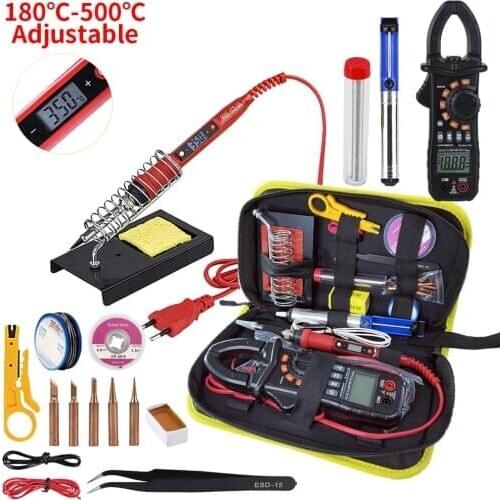 JCD Soldering Iron Welding Tools Kit With Digital Clamp Meter Adjustable Temperature 220V 80W Ceramic Heater Soldering Tips