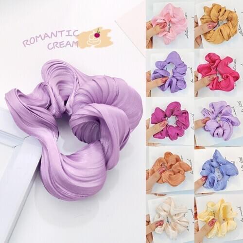 2020 New fashion Solid color chiffon Cloth hair ring water wave stripe large intestine Elastic Hair Bands Girl Women Headdress