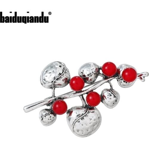 Baiduqiandu Brand New Arrival Red Simulated Pearls Bead Plant Brooch Winter Jewelry Dress Coat Decotation Accessories
