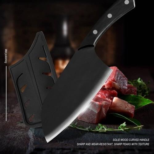 Full Tang 7 Inch Small Slicing Chef Knife Meat Cleaver Black Blade Quality Wood Handle with Knife Cover Chef Cooking Cutlery