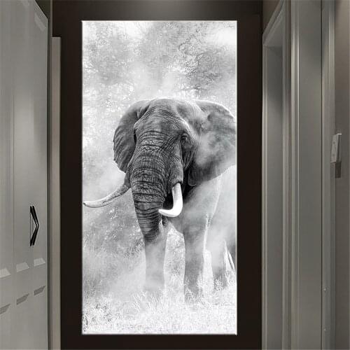 Black and White Animals Poster Print Wall Art Canvas Painting African Wild Elephant Picture on the Wall Living Home Decoration