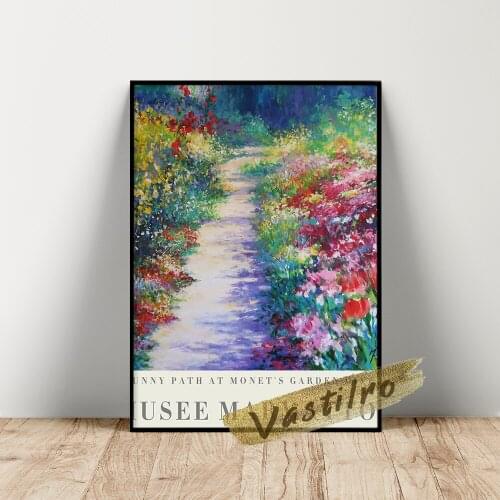 Claude Monet Exhibition Poster, Monet Flower Garden Oil Painting, Claude Vintage Plant Floral Wall Art, Flower Leaf Art Prints