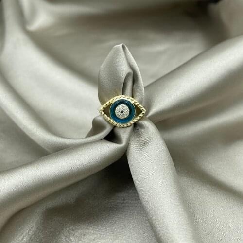 Gold Plated Adjustable Glass Eye Ring