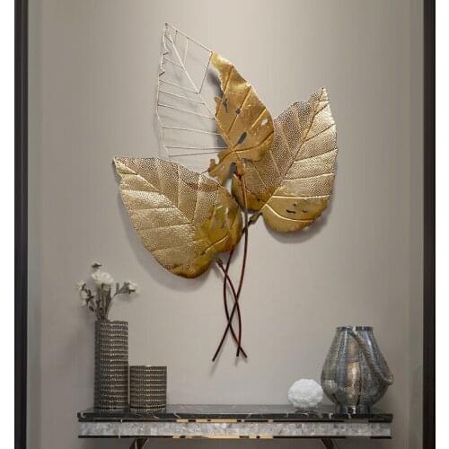 Simple European Wrought Iron Wall Hanging Leaf Crafts Decoration Home Livingroom Porch 3D Wll Sticker Mural Metal Ornaments Art