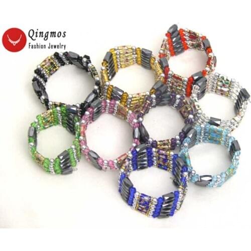 Qingmos Wholesale 8 Multicolor Column Cloisonne Hematite Magnetic Bracelet for Women with Tibetan Silver Beads 29" Long Necklace
