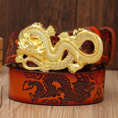 Fashion genuine leather men belt dragon buckle Article male jeans dress belt dragon pattern Leisure cwoskin strap waist belt