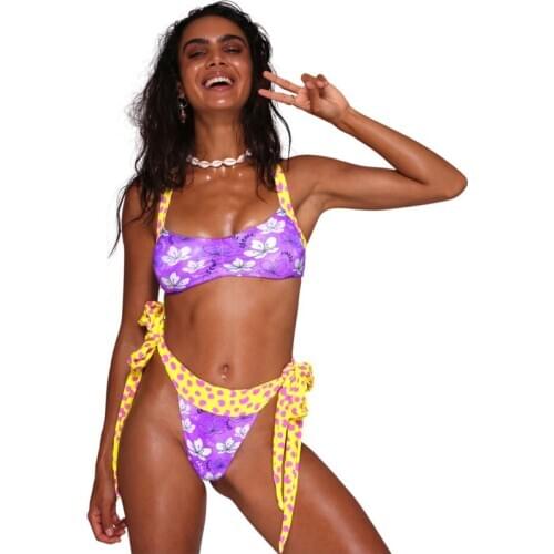 2020 Sexy Bandage Bikini Push Up Bra Swimwear Two Pieces Halter Swimsuit High Cut Bathing Suit Women Strappy Beach Biquinis