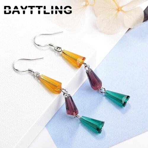 BAYTTLING 65MM 925 Sterling Silver Charm Multicolor Crystal Drop Earrings For Woman Fashion Wedding Party Jewelry Gift