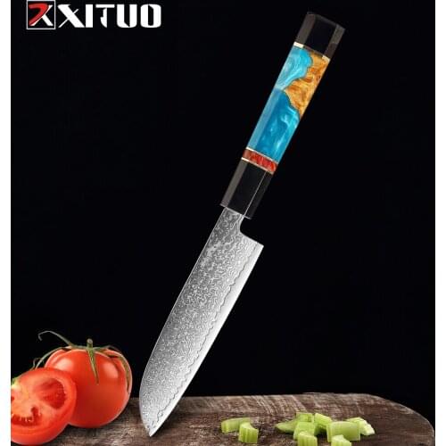 XITUO 5 Inch Santoku Knife VG10 Japanese Damascus Stainless Steel 67 Layers Damascus Kitchen Knives Vegetable Fruit Knife